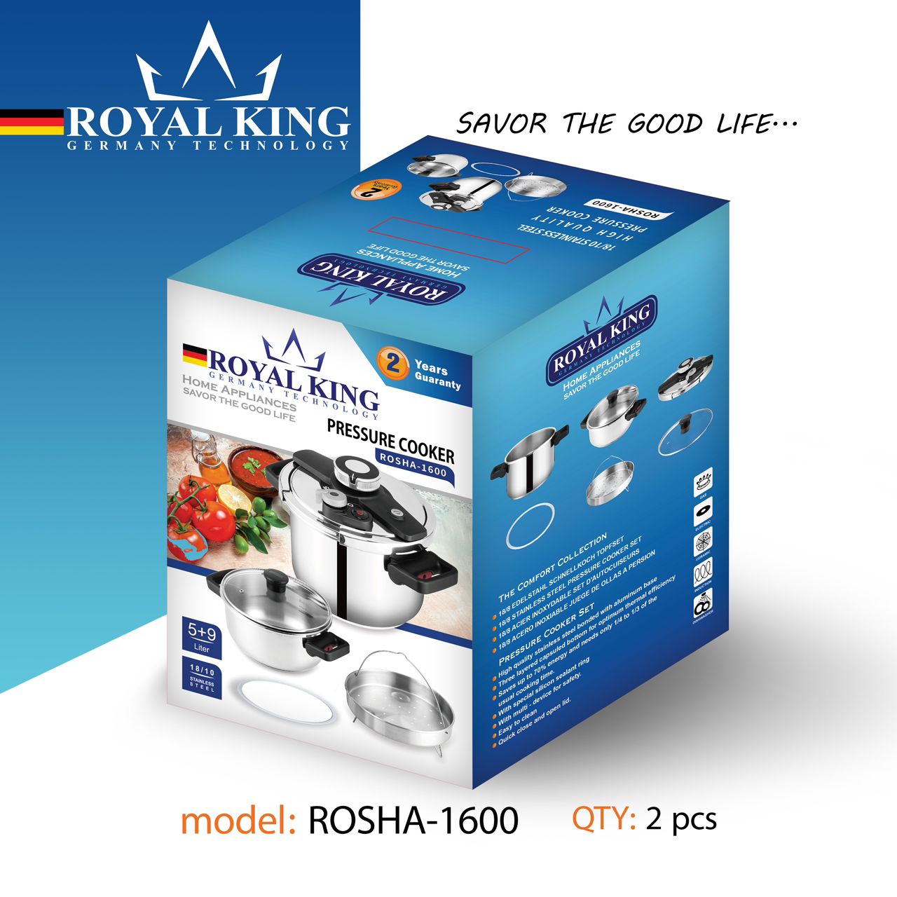 زودپز دوقلو 5 و 9 لیتر رویال کینگ مدل ROSHA-1600 کیفیت اصلی درجه 1  Royal King